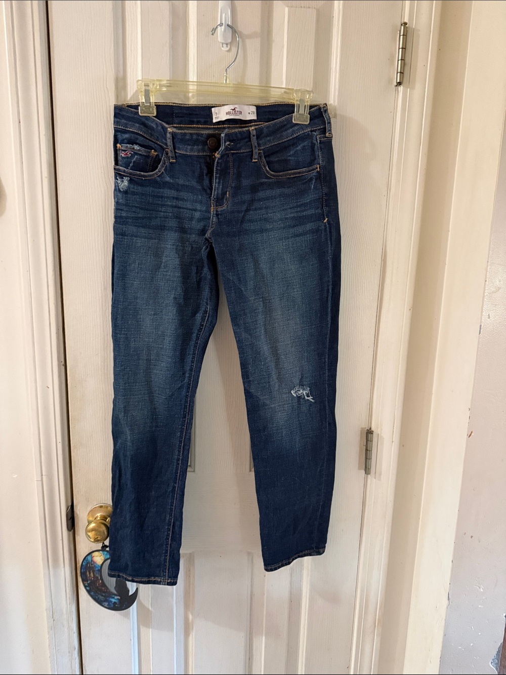Hollister Women's Cropped Distressed Denim Jeans - Dark Blue Wash
